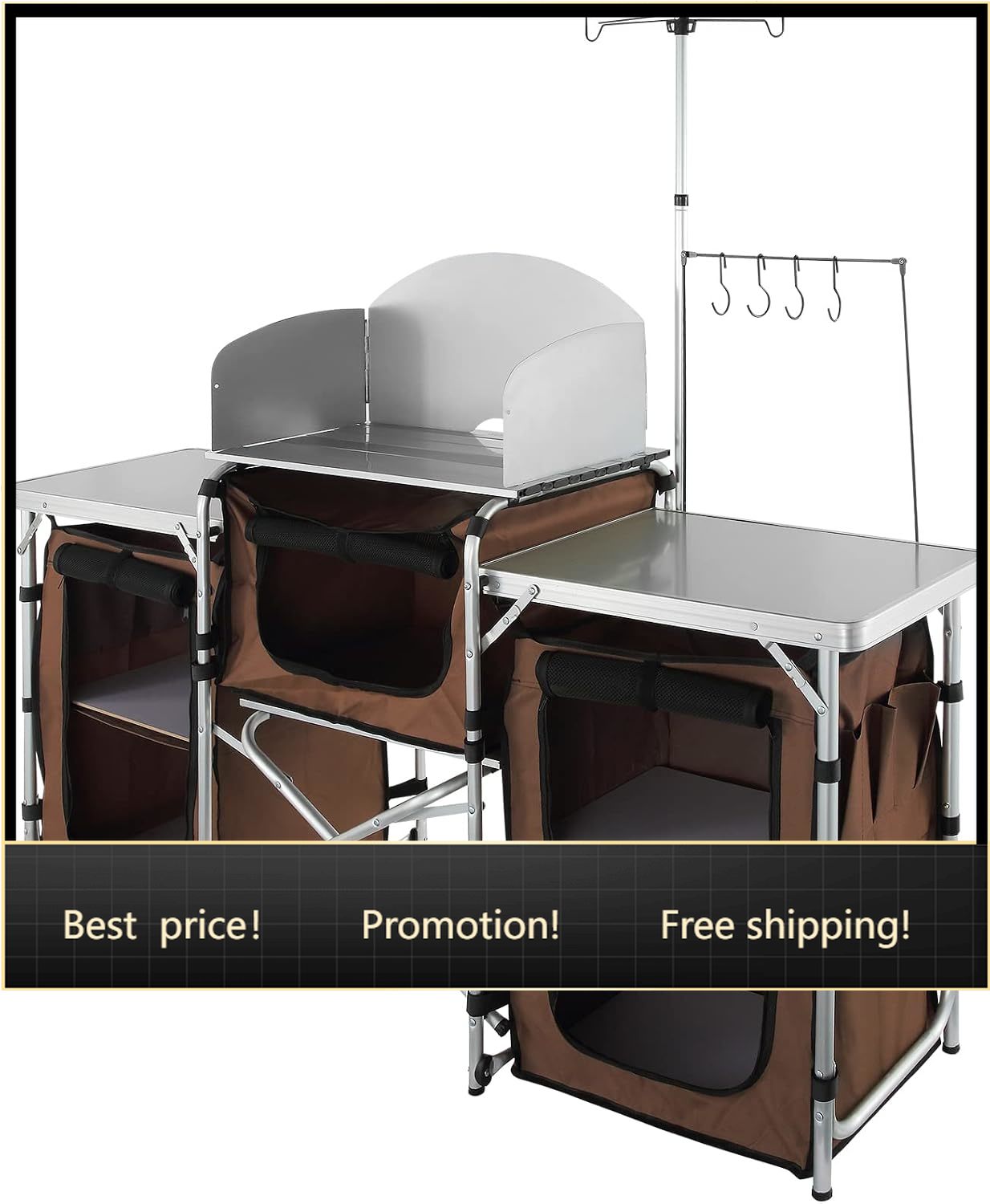 Camping Cooking Cupboard - Campingkeukentafel, opvouwbare buitenkooktafel met opbergtas, aluminium