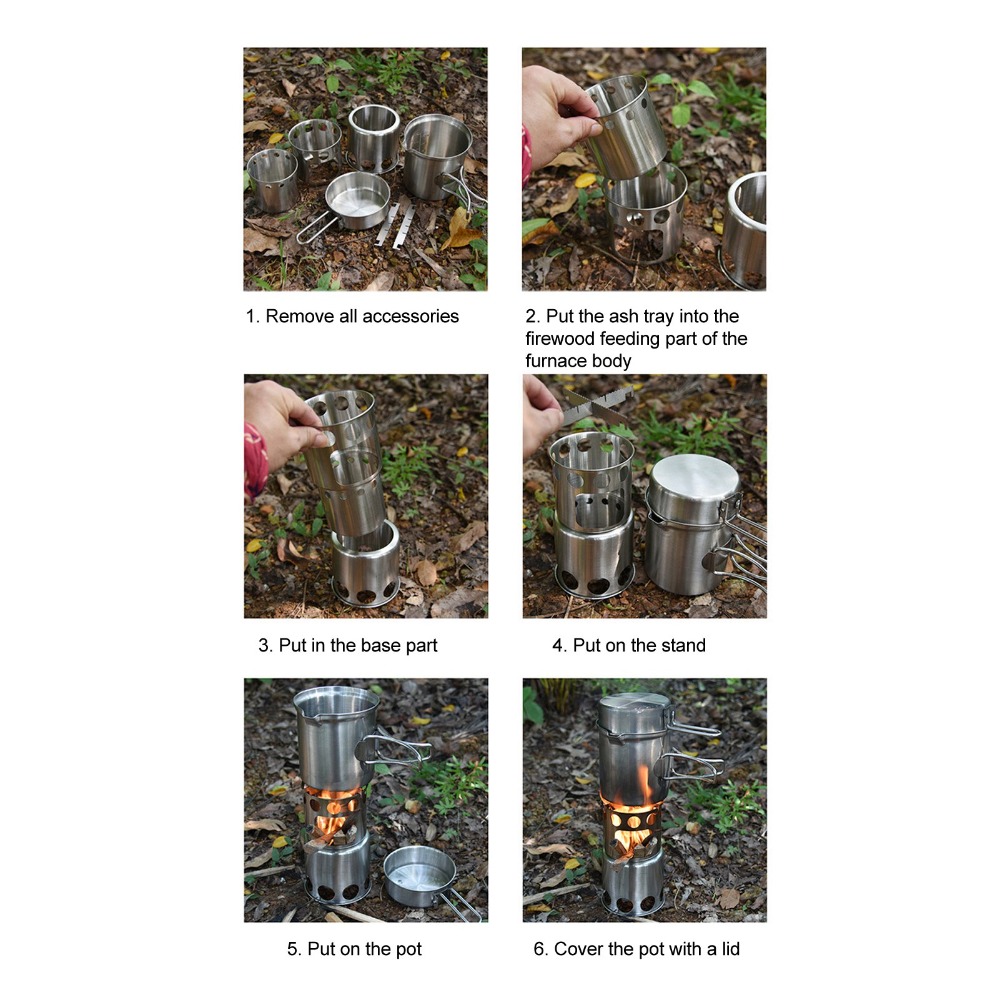 Camping Cooking Sets - Duurzame roestvrijstalen campingkookset met antislipondersteuning en