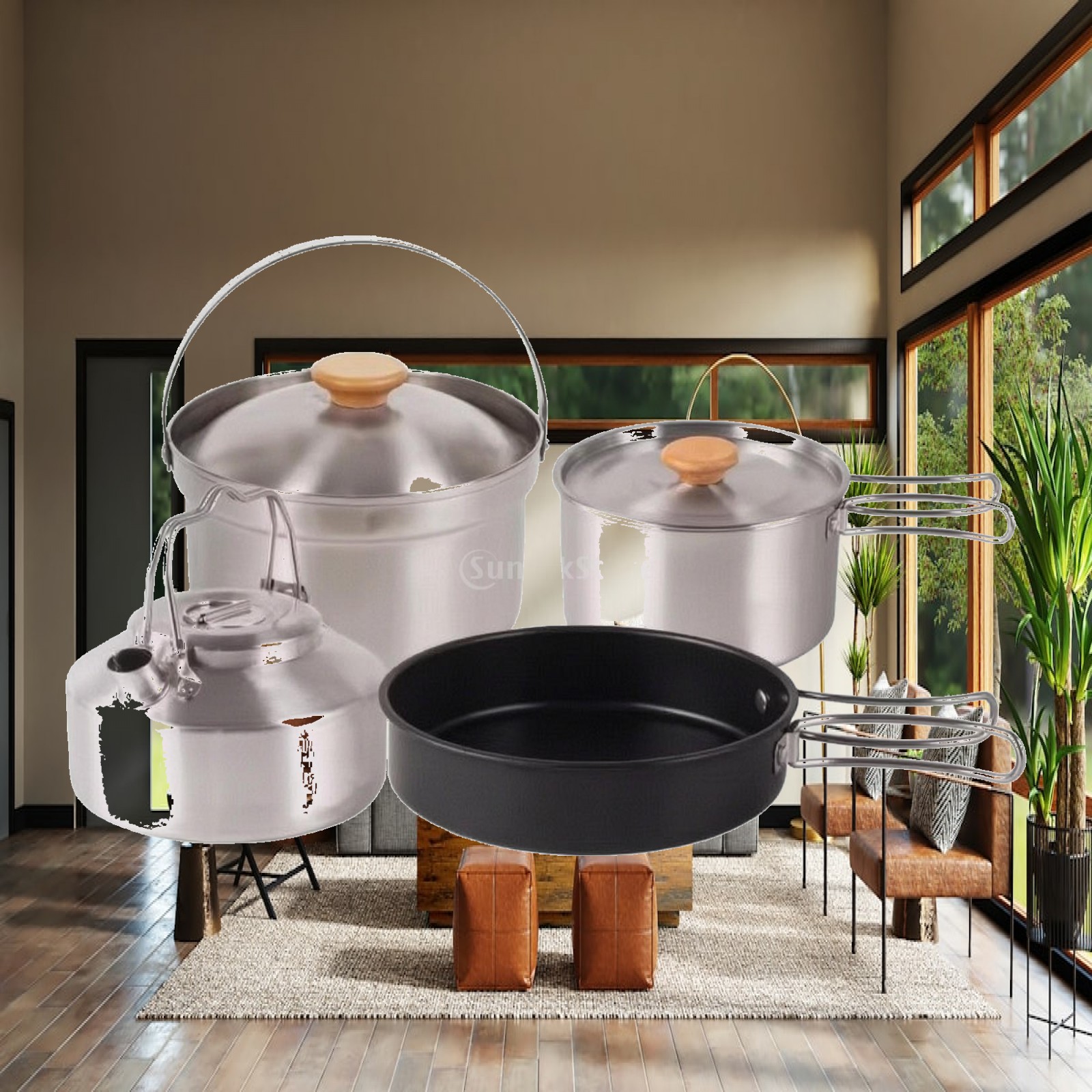 Camping Cooking Mess Kit - 4-delige roestvrijstalen kookset voor kamperen, nestbare