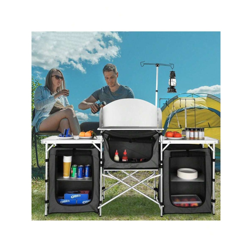 Camping Cooking Cupboard - Inklapbare Campingkeuken Tafel met 3 Kasten