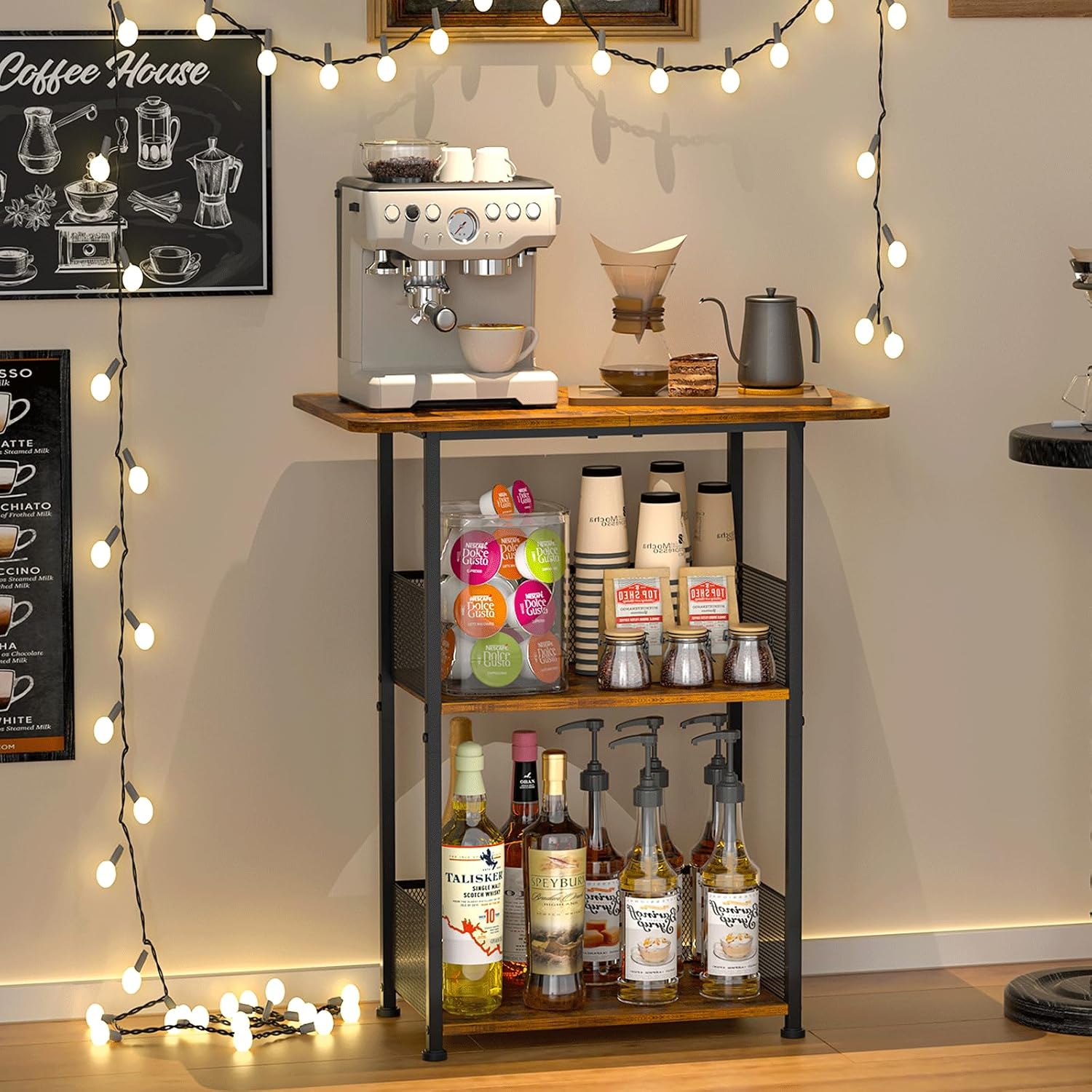 Pocket Coffee Maker - Mini Vloerstaande Koffiebar Schap, 3-Laags Kleine