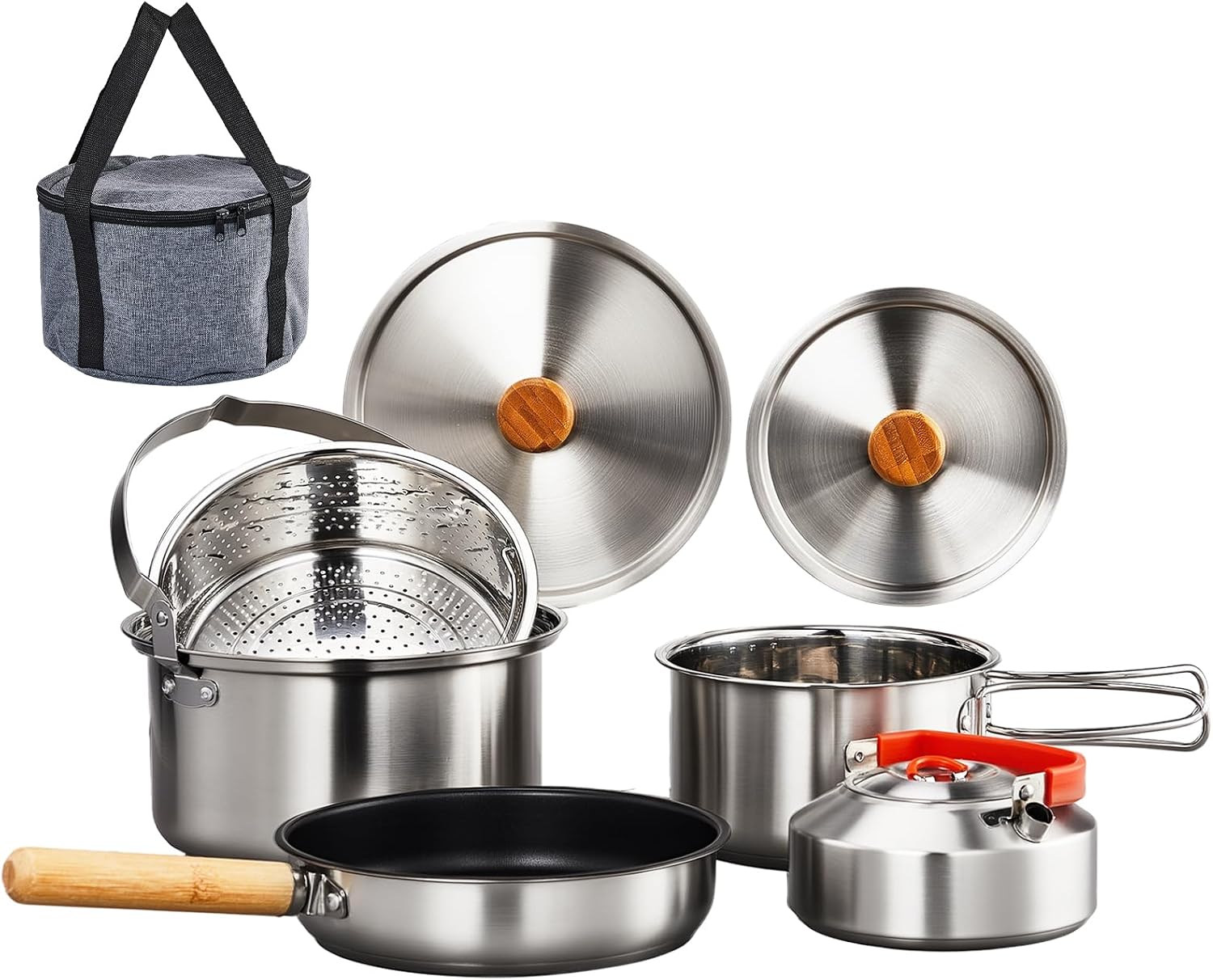 Camping Cooking Lightweight - 6-delige kookgereiset, 304 roestvrij staal, lichtgewicht,