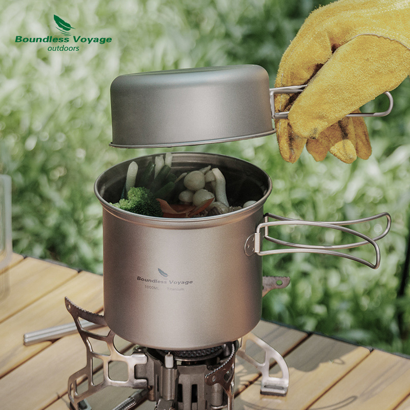 Camping Cooking Sets - Pure titanium opvouwbare kookpot + koekenpan
