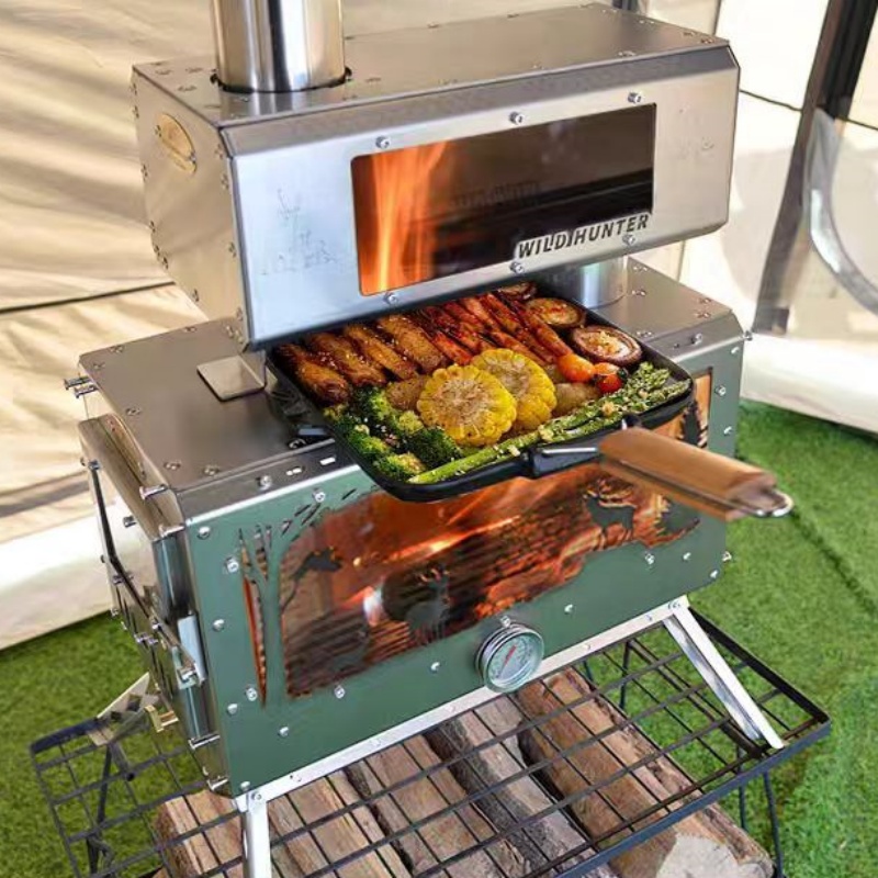 Camping Cooking - Campinghaard met 2-zijdige vuurobservatie, verwarming en