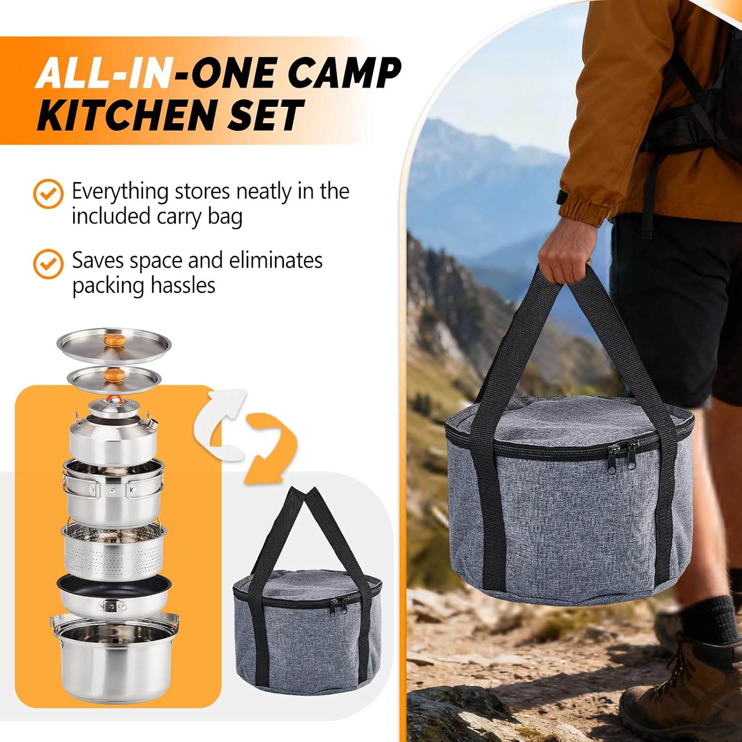 6-delige kookgereiset, 304 roe - Camping Cooking Lightweight recensie en prijs